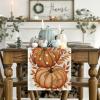 Artoid Mode Orange Polka Dot Pumpkin Eucalyptus Wood Fall Table Runner, Seasonal Autumn Kitchen Dining Table Decoration for Home Party Decor 13×72 Inch(Beige/Orange)