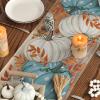 Artoid Mode Orange Polka Dot Pumpkin Eucalyptus Wood Fall Table Runner, Seasonal Autumn Kitchen Dining Table Decoration for Home Party Decor 13×72 Inch(Blue)
