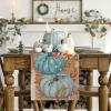 Artoid Mode Orange Polka Dot Pumpkin Eucalyptus Wood Fall Table Runner, Seasonal Autumn Kitchen Dining Table Decoration for Home Party Decor 13×72 Inch(Blue)