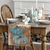 Artoid Mode Orange Polka Dot Pumpkin Eucalyptus Wood Fall Table Runner, Seasonal Autumn Kitchen Dining Table Decoration for Home Party Decor 13×72 Inch(Blue)