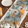 Artoid Mode Orange Pumpkin Maple Leaf Stripes Fall Table Runner, Seasonal Autumn Kitchen Dining Table Decoration for Home Party Decor 13×72 Inch(Blue)