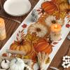 Artoid Mode Orange Pumpkin Maple Leaf Stripes Fall Table Runner, Seasonal Autumn Kitchen Dining Table Decoration for Home Party Decor 13×72 Inch(Orange)