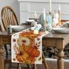 Artoid Mode Orange Pumpkin Maple Leaf Stripes Fall Table Runner, Seasonal Autumn Kitchen Dining Table Decoration for Home Party Decor 13×72 Inch(Orange)