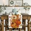 Artoid Mode Orange Pumpkin Maple Leaf Stripes Fall Table Runner, Seasonal Autumn Kitchen Dining Table Decoration for Home Party Decor 13×72 Inch(Orange)