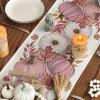 Artoid Mode Orange Pumpkin Maple Leaf Stripes Fall Table Runner, Seasonal Autumn Kitchen Dining Table Decoration for Home Party Decor 13×72 Inch(Pink)