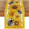 Artoid Mode Black Sunflower Bee Flower Polka Dot Summer Table Runner, Seasonal Kitchen Dining Table Decoration for Indoor Party Home 13×72 Inch(Beige-yellow)