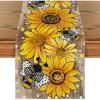 Artoid Mode Black Sunflower Bee Flower Polka Dot Summer Table Runner, Seasonal Kitchen Dining Table Decoration for Indoor Party Home 13×72 Inch(Wood)