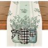 Artoid Mode Buffalo Plaid Eucalyptus Vases Summer Table Runner, Spring Kitchen Dining Table Decoration for Home Party Decor 13×72 Inch(Eucalyptus/Stripes)