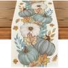 Artoid Mode Orange Pumpkin Maple Leaf Stripes Fall Table Runner, Seasonal Autumn Kitchen Dining Table Decoration for Home Party Decor 13×72 Inch(Blue)