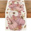 Artoid Mode Orange Pumpkin Maple Leaf Stripes Fall Table Runner, Seasonal Autumn Kitchen Dining Table Decoration for Home Party Decor 13×72 Inch(Pink)