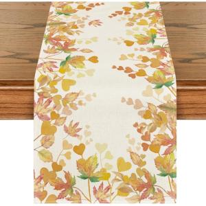 Artoid Mode Maple Leaves Floral Fall Table Runner, Orange Seasonal Autumn Kitchen Dining Table Decoration for Home Party Decor 13×72 Inch(Orange)