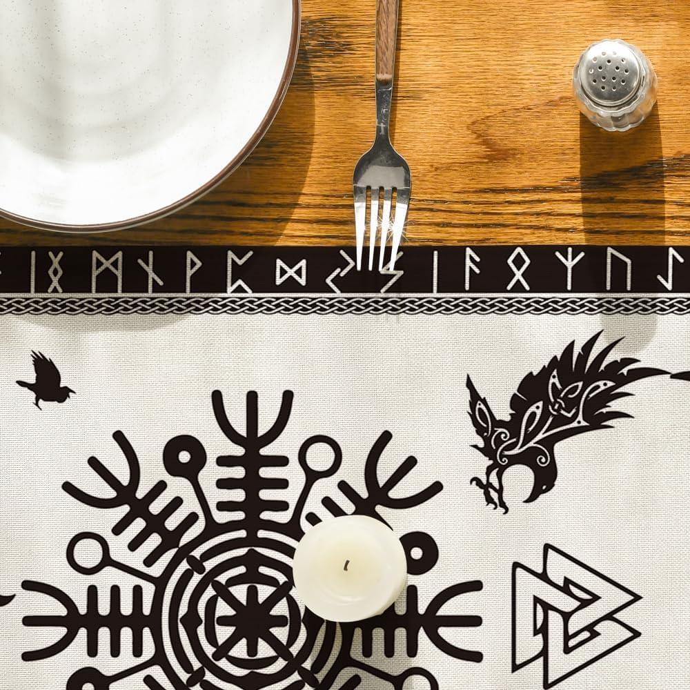 image:imageArtoid Mode Beige Viking Tree of Life Raven Helmet of Awe Table Runner Seasonal Kitchen Dining Table Decoration for Home Party Decor 13x72 InchBeige