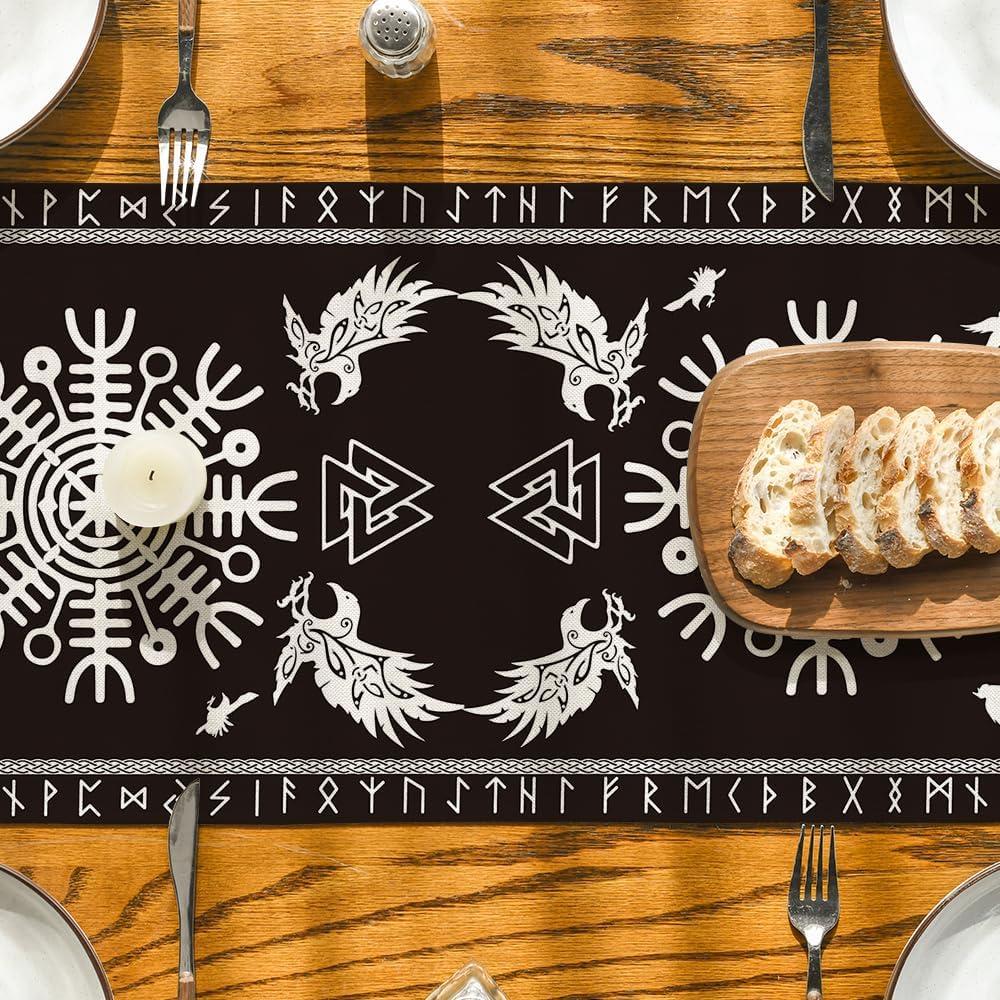 image:imageArtoid Mode Beige Viking Tree of Life Raven Helmet of Awe Table Runner Seasonal Kitchen Dining Table Decoration for Home Party Decor 13x72 InchBlack
