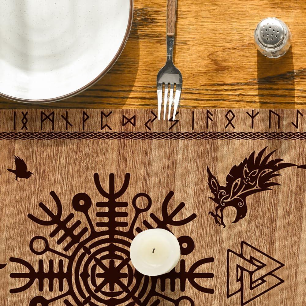 image:imageArtoid Mode Beige Viking Tree of Life Raven Helmet of Awe Table Runner Seasonal Kitchen Dining Table Decoration for Home Party Decor 13x72 InchBrown