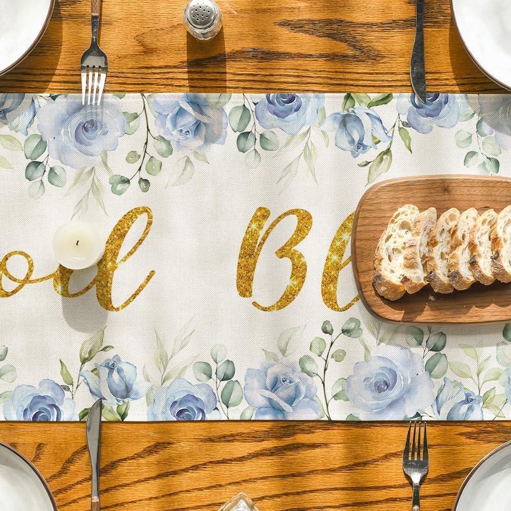 image:imageArtoid Mode Blue God Bless Boy Baptism Baby Shower Table Runner First Holy Communion Christening Holiday Kitchen Dining Table Decoration for Home Party Decor 13x72 InchBlue