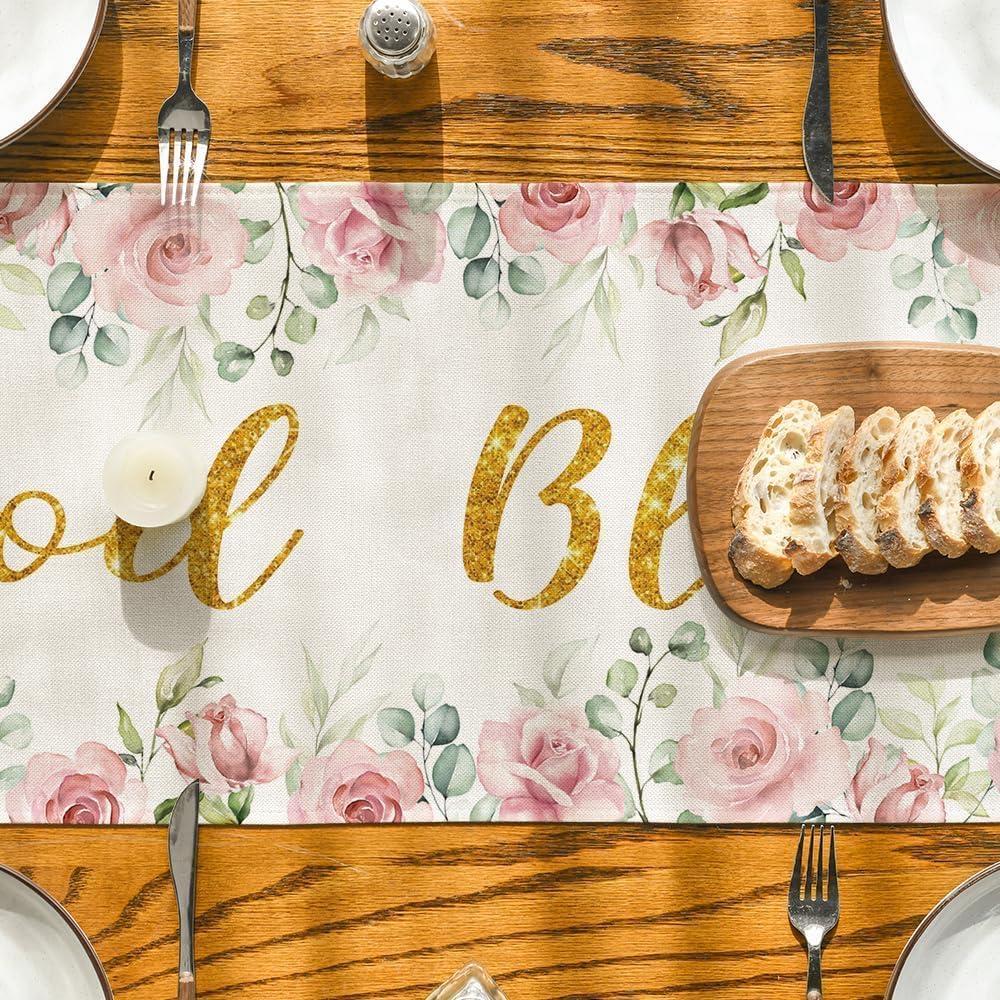 image:imageArtoid Mode Blue God Bless Boy Baptism Baby Shower Table Runner First Holy Communion Christening Holiday Kitchen Dining Table Decoration for Home Party Decor 13x72 InchPink