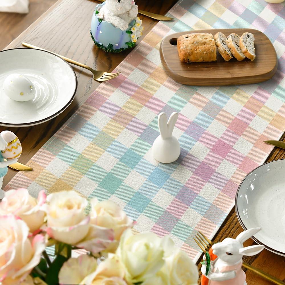 image:imageArtoid Mode Blue Pink Yellow Buffalo Plaid Easter Table Runner Daily Holiday Check Kitchen Dining Table Decoration for Home Party Outdoor 13x72 InchBluePinkYellow