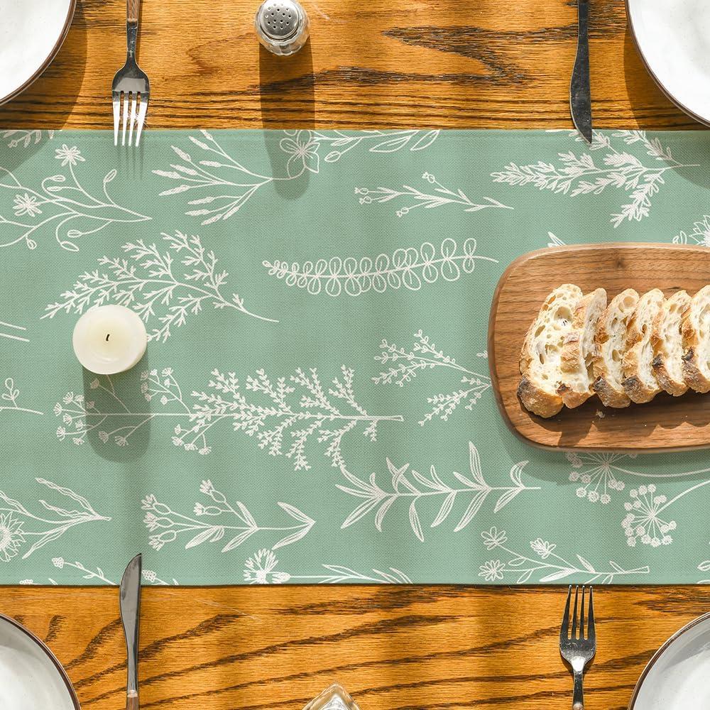 image:imageArtoid Mode Leaves Flowers Spring Table Runner Seasonal Kitchen Dining Table Decoration for Home Party Decor 13x72 InchSage Green
