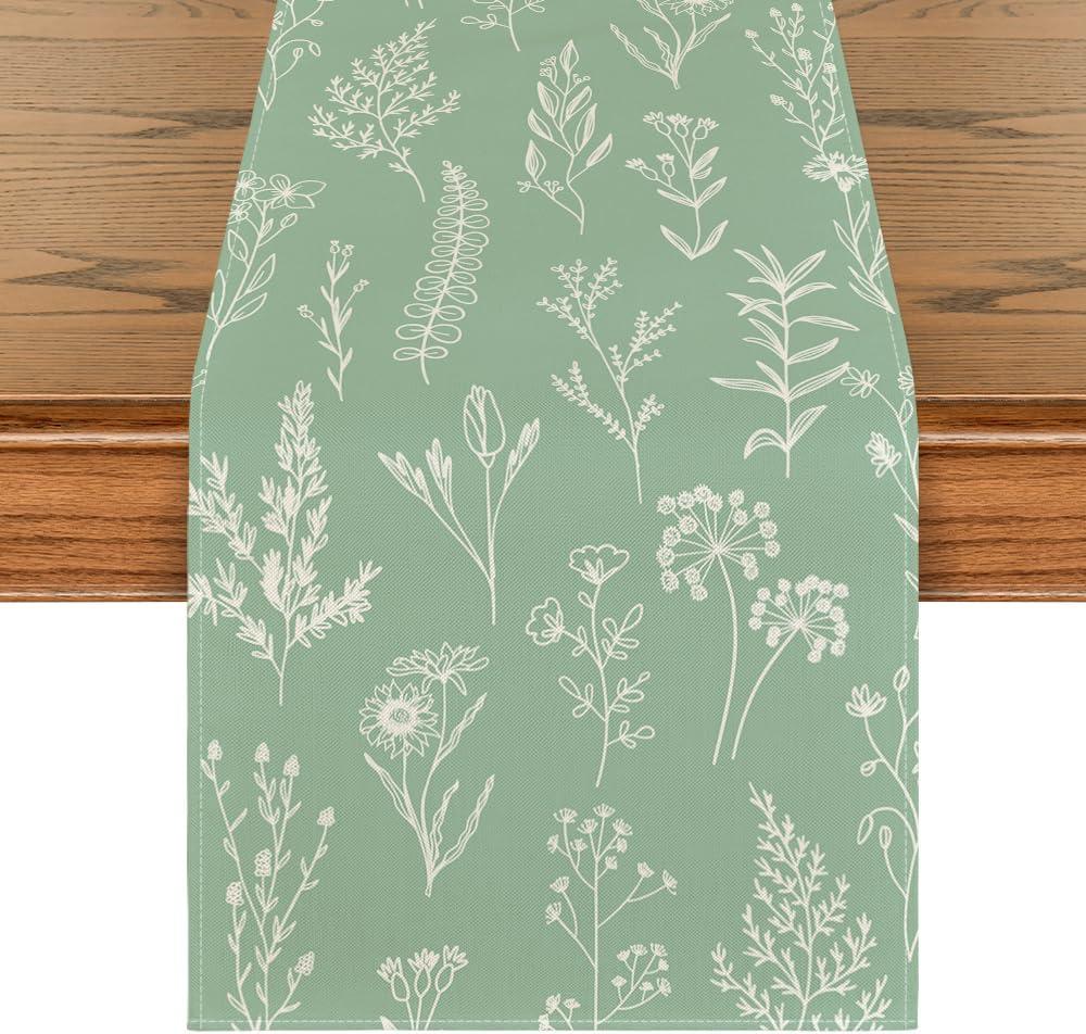 image:imageArtoid Mode Leaves Flowers Spring Table Runner Seasonal Kitchen Dining Table Decoration for Home Party Decor 13x72 InchSage Green