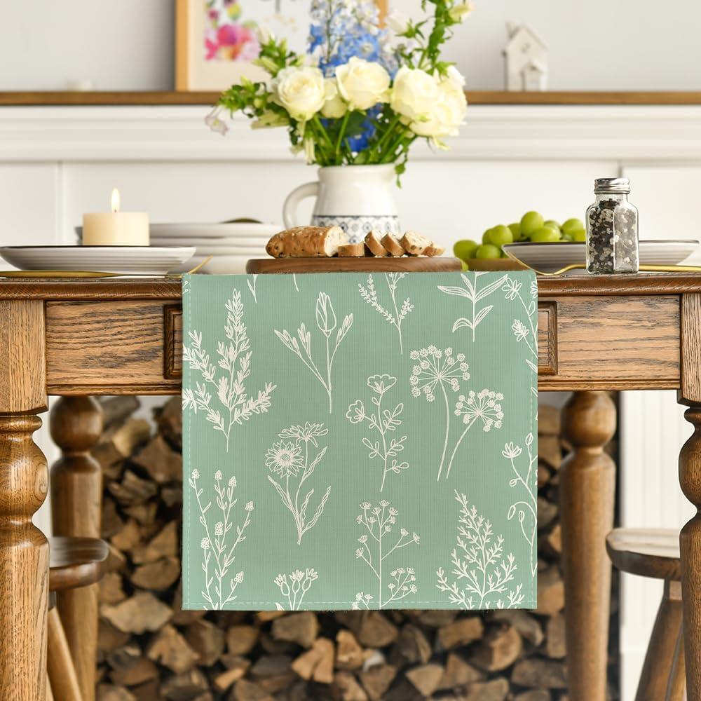 image:imageArtoid Mode Leaves Flowers Spring Table Runner Seasonal Kitchen Dining Table Decoration for Home Party Decor 13x72 InchSage Green