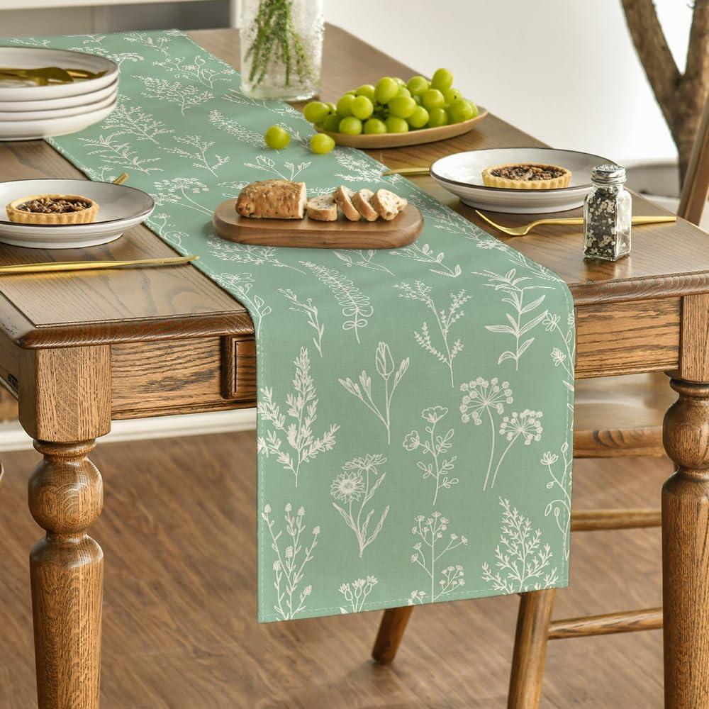 image:imageArtoid Mode Leaves Flowers Spring Table Runner Seasonal Kitchen Dining Table Decoration for Home Party Decor 13x72 InchSage Green