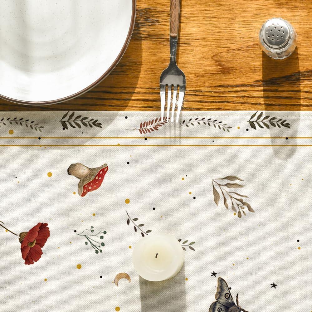 image:imageArtoid Mode Poppy Moth Mushroom Moon Fall Table Runner Seasonal Autumn Kitchen Dining Table Decoration for Home Party Decor 13x72 InchBeige