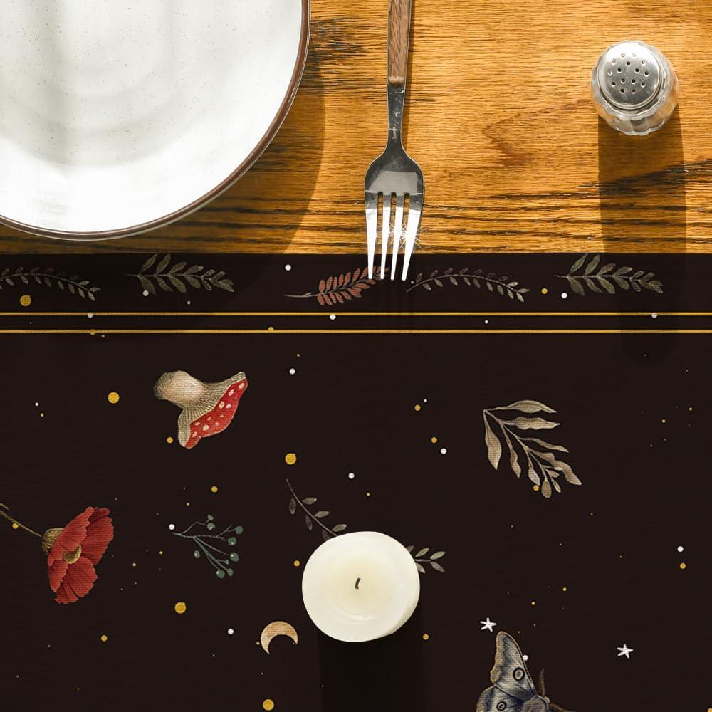 image:imageArtoid Mode Poppy Moth Mushroom Moon Fall Table Runner Seasonal Autumn Kitchen Dining Table Decoration for Home Party Decor 13x72 InchBlack