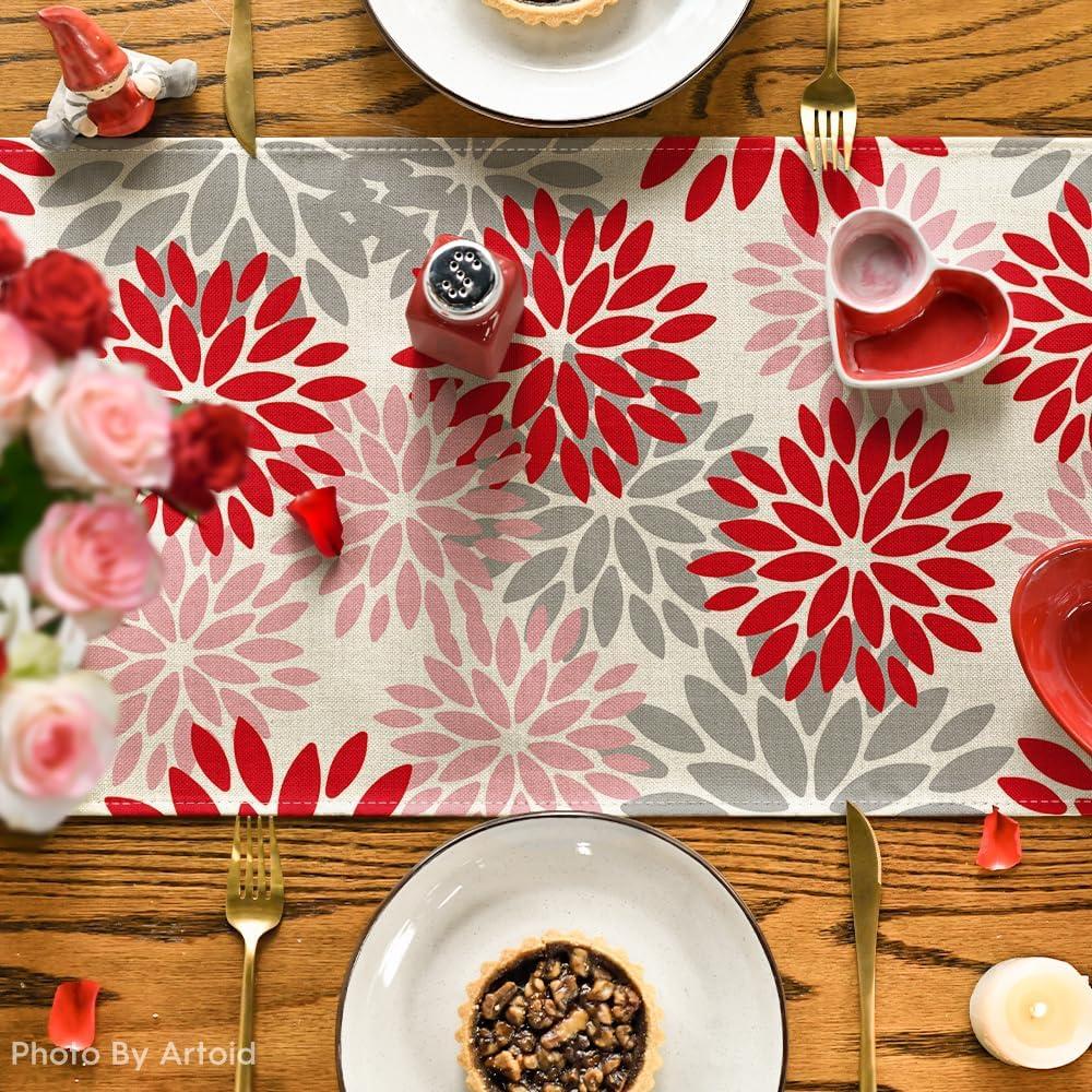 image:imageArtoid Mode Red Orange Dahlia Floral 2025 New Year Table Runner Spring Festival Winter Holiday Kitchen Dining Table Decoration for Home Party Decor 13x72 InchRedPinkGrey