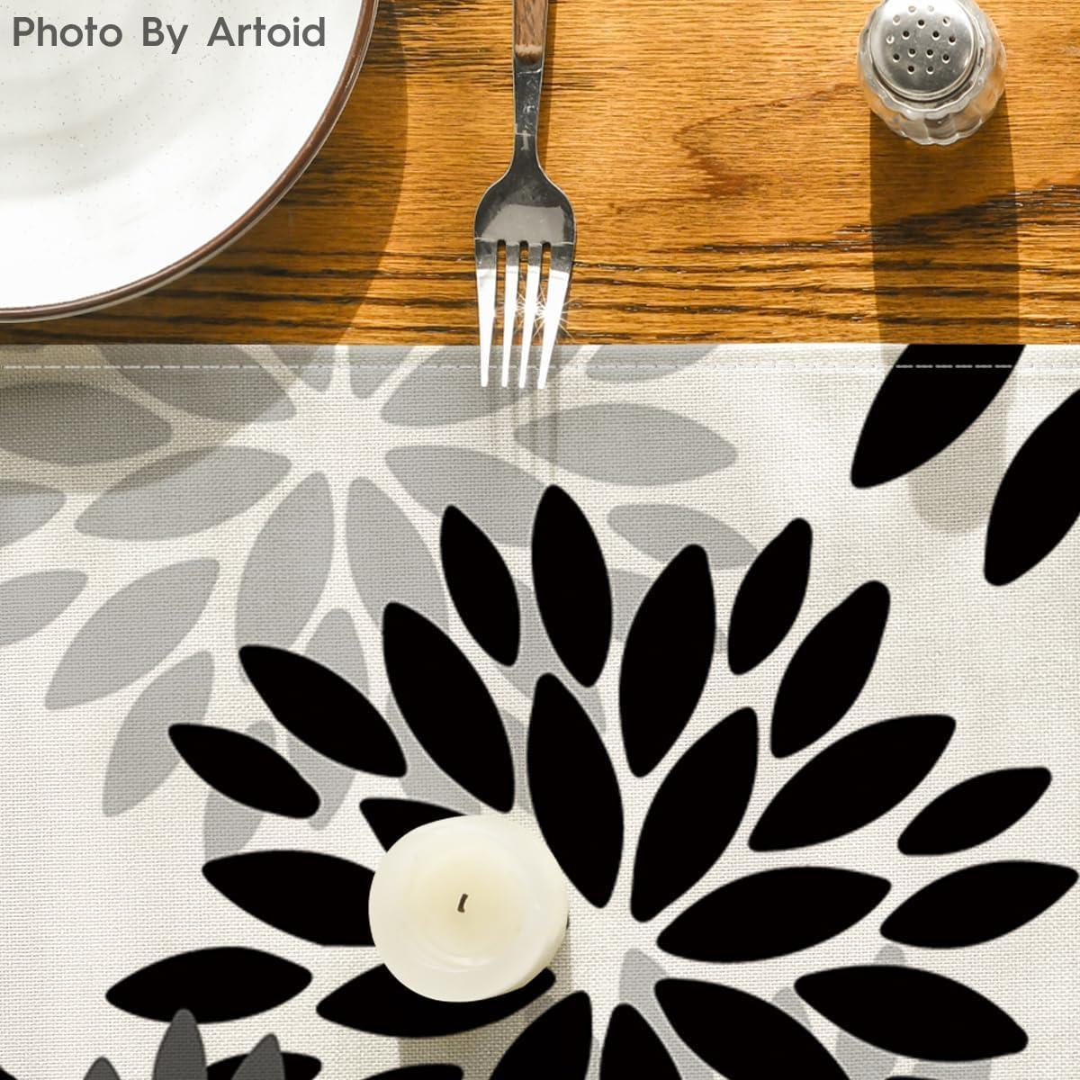 image:imageArtoid Mode Red Orange Dahlia Floral 2025 New Year Table Runner Spring Festival Winter Holiday Kitchen Dining Table Decoration for Home Party Decor 13x72 InchBlackGreySilver