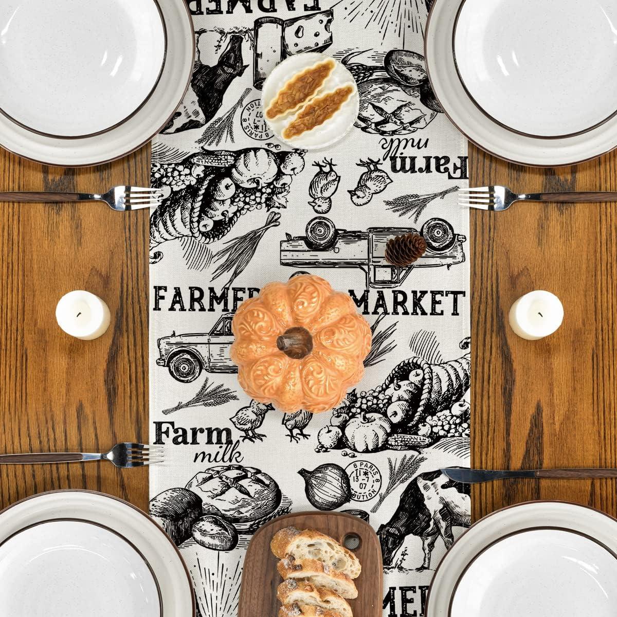 image:imageArtoid Mode Tractor Milk Farm Table Runner Cow House Fall Kitchen Dining Table Decoration for Outdoor Home Party 13x72 InchBeige