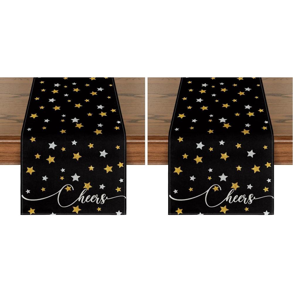 image:imageArtoid Mode Black Stars Cheers Happy Birthday Celebration 2026 New Year Table Runner Graduation Holiday Kitchen Dining Table Decoration for Home Party 13x72 InchTable Runner 13 x 72 Pack of 2