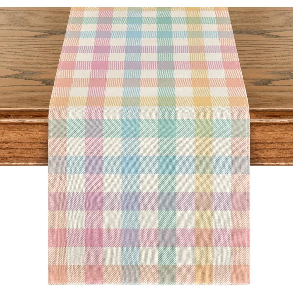 image:imageArtoid Mode Blue Pink Yellow Buffalo Plaid Easter Table Runner Daily Holiday Check Kitchen Dining Table Decoration for Home Party Outdoor 13x72 InchBluePinkYellow