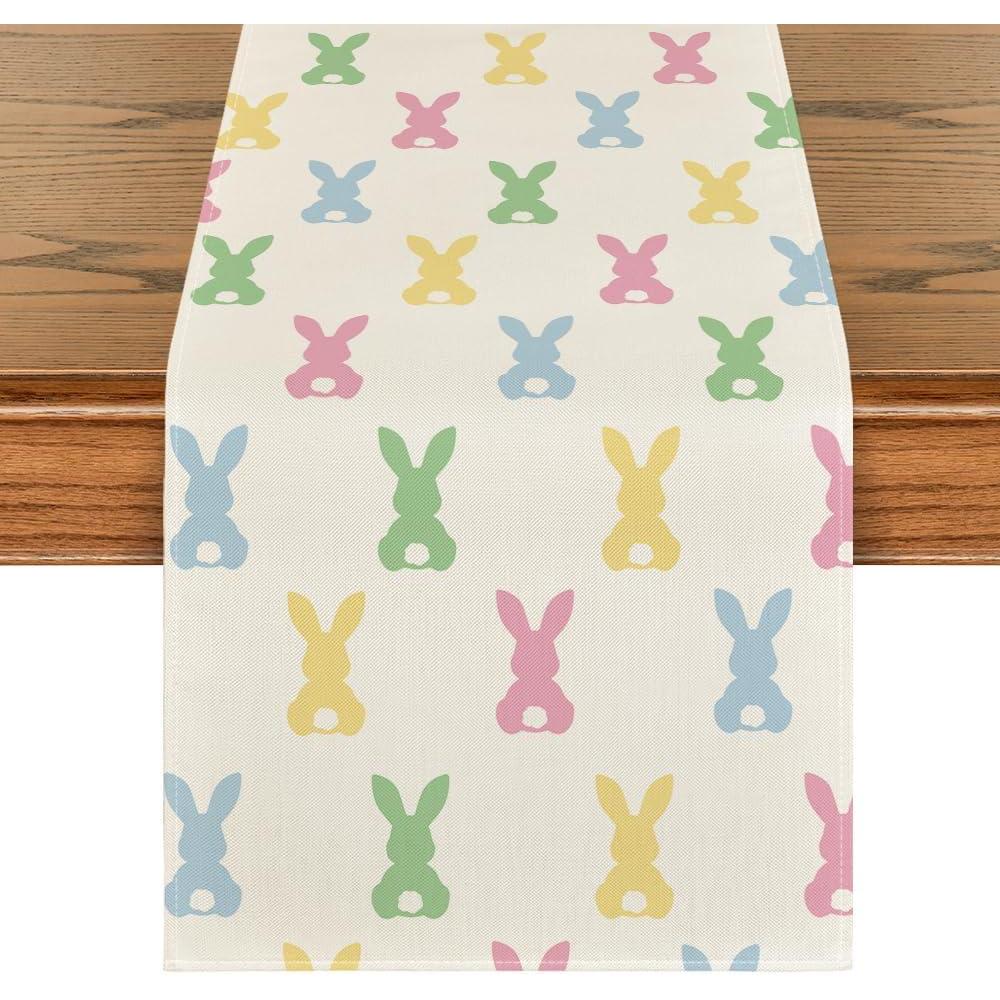 image:imageArtoid Mode Green Pink Bunny Rabbit Easter Table Runner Spring Kitchen Dining Table Decoration for Home Party Decor 13x72 InchGreen and Pink