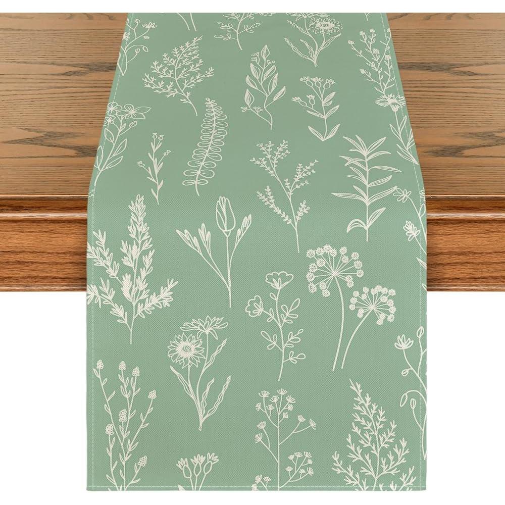 image:imageArtoid Mode Leaves Flowers Spring Table Runner Seasonal Kitchen Dining Table Decoration for Home Party Decor 13x72 InchSage Green