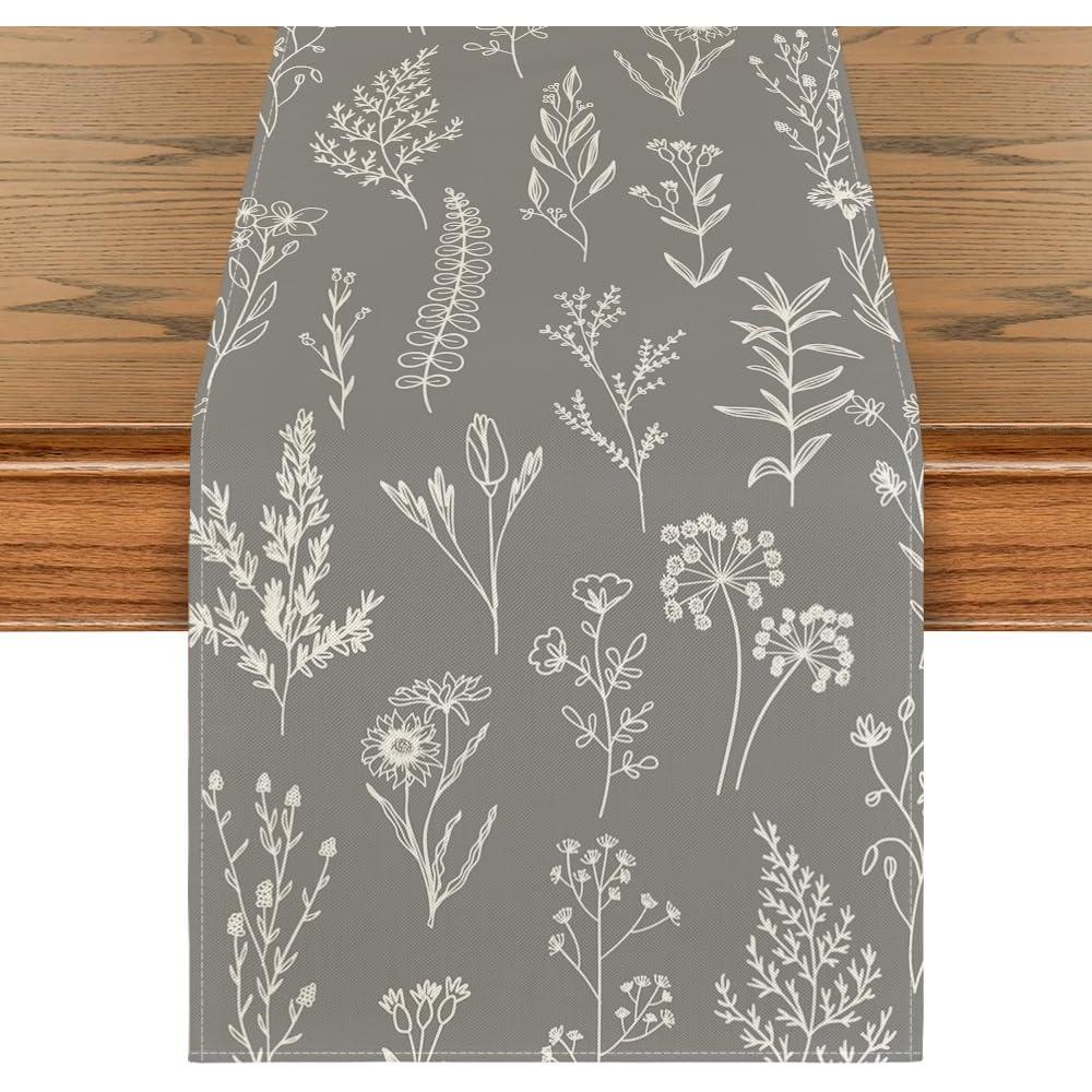 image:imageArtoid Mode Leaves Flowers Spring Table Runner Seasonal Kitchen Dining Table Decoration for Home Party Decor 13x72 InchSilver