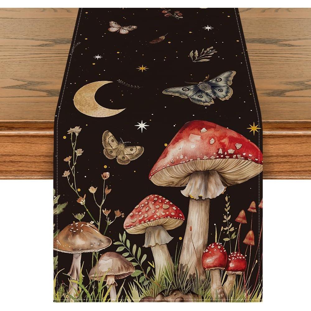 image:imageArtoid Mode Mushroom Moon and Moth Fall Table Runner Seasonal Autumn Kitchen Dining Table Decoration for Home Party Decor 13x72 Inch