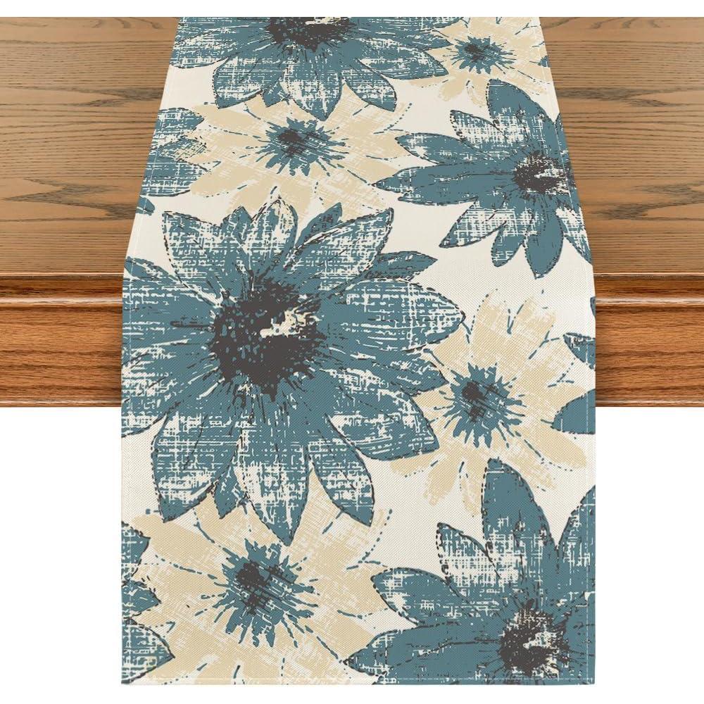 image:imageArtoid Mode Pink Retro Daisy Spring Table Runner Seasonal Vintage Kitchen Dining Table Decoration for Home Party Decor 13x72 InchBlue