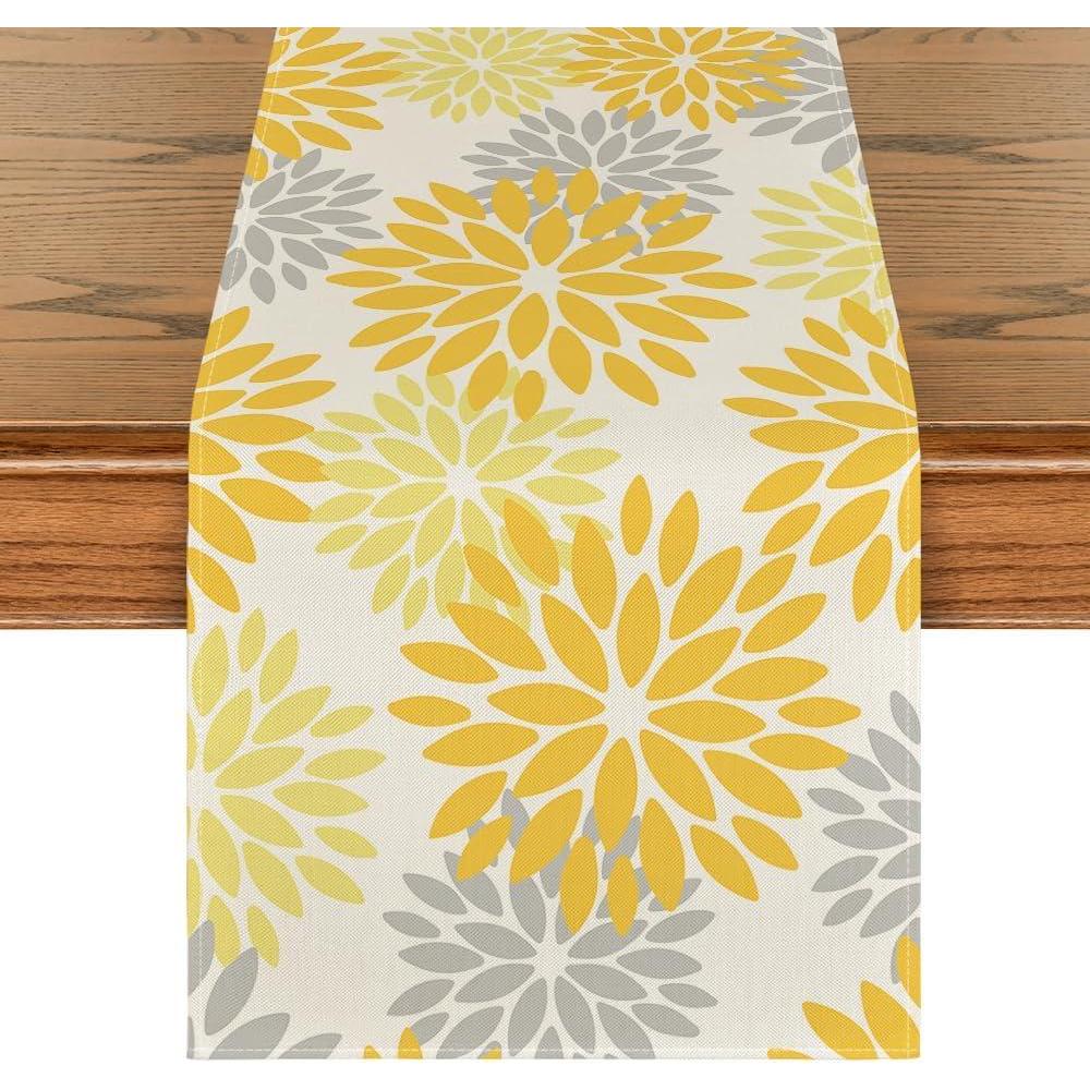 image:imageArtoid Mode Red Orange Dahlia Floral 2025 New Year Table Runner Spring Festival Winter Holiday Kitchen Dining Table Decoration for Home Party Decor 13x72 InchOrangeYellowGrey