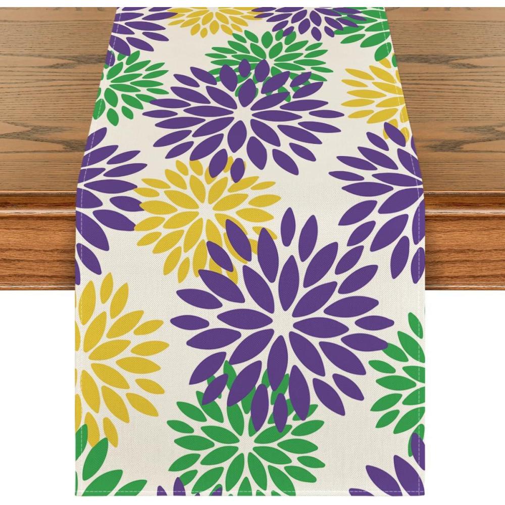 image:imageArtoid Mode Red Orange Dahlia Floral 2025 New Year Table Runner Spring Festival Winter Holiday Kitchen Dining Table Decoration for Home Party Decor 13x72 InchPurple