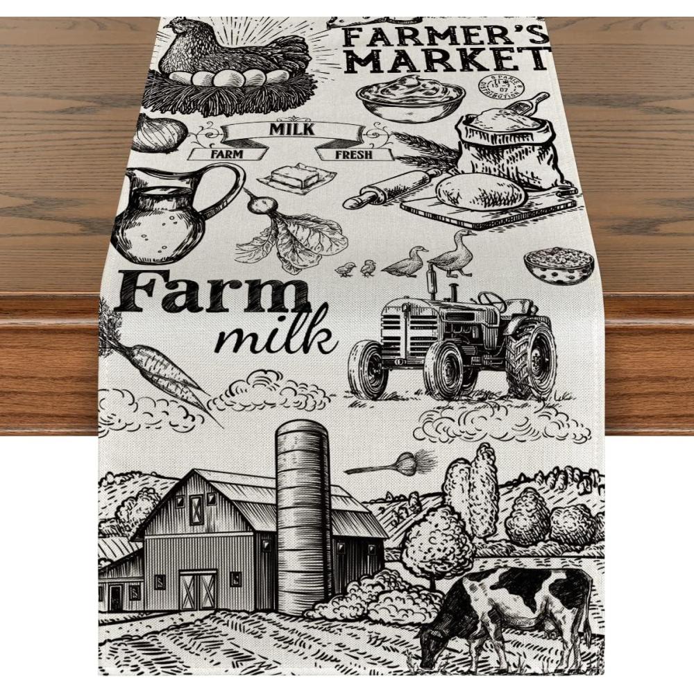 image:imageArtoid Mode Tractor Milk Farm Table Runner Cow House Fall Kitchen Dining Table Decoration for Outdoor Home Party 13x72 InchBeige