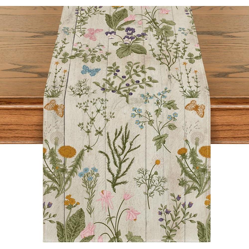 image:imageArtoid Mode Wildflowers Floral Spring Table Runner Seasonal Summer Butterfly Kitchen Dining Table Decoration for Home Party 13x72 InchWood