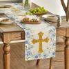 Artoid Mode Blue God Bless Boy Baptism Baby Shower Table Runner, First Holy Communion Christening Holiday Kitchen Dining Table Decoration for Home Party Decor 13×72 Inch(Blue)