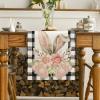 Artoid Mode Buffalo Plaid Bunny Ear Foot Flower Easter Table Runner, Seasonal Spring Kitchen Dining Table Decoration for Home Party Decor 13×72 Inch(Black/White)