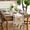 Artoid Mode Buffalo Plaid Bunny Ear Foot Flower Easter Table Runner, Seasonal Spring Kitchen Dining Table Decoration for Home Party Decor 13×72 Inch(Black/White)