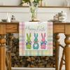 Artoid Mode Green Blue Pink Buffalo Plaid Bunny Happy Easter Table Runner, Spring Kitchen Dining Table Decoration for Home Party Decor 13×72 Inch(Green/Blue/Pink)