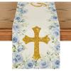Artoid Mode Blue God Bless Boy Baptism Baby Shower Table Runner, First Holy Communion Christening Holiday Kitchen Dining Table Decoration for Home Party Decor 13×72 Inch(Blue)