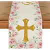 Artoid Mode Blue God Bless Boy Baptism Baby Shower Table Runner, First Holy Communion Christening Holiday Kitchen Dining Table Decoration for Home Party Decor 13×72 Inch(Pink)