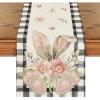 Artoid Mode Buffalo Plaid Bunny Ear Foot Flower Easter Table Runner, Seasonal Spring Kitchen Dining Table Decoration for Home Party Decor 13×72 Inch(Black/White)
