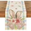 Artoid Mode Buffalo Plaid Bunny Ear Foot Flower Easter Table Runner, Seasonal Spring Kitchen Dining Table Decoration for Home Party Decor 13×72 Inch(Pink/Blue)