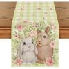 Artoid Mode Bunny Rabbit Flowers Leaves Green Buffalo Plaid Easter Table Runner, Kitchen Dining Table Decoration for Home Party Decor 13×72 Inch(Green)